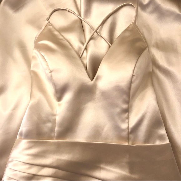 Satin Prom Dress with Criss Cross Back - Picture 2 of 6